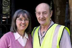 Jean with Derek Hutchinson at the Memorial Garden, Buckle Lane